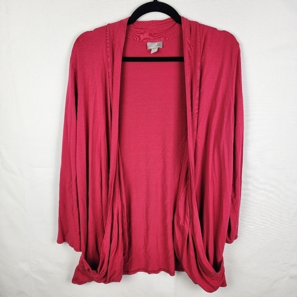J. Jill Wearever Cranberry Red Pink Slouchy Pocket Open Cardigan Size Large - Picture 1 of 6